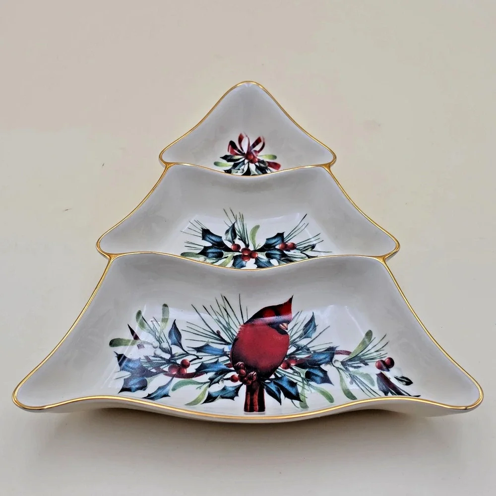 Lenox Winter Greetings Christmas Tree Divided Serving Dish 10